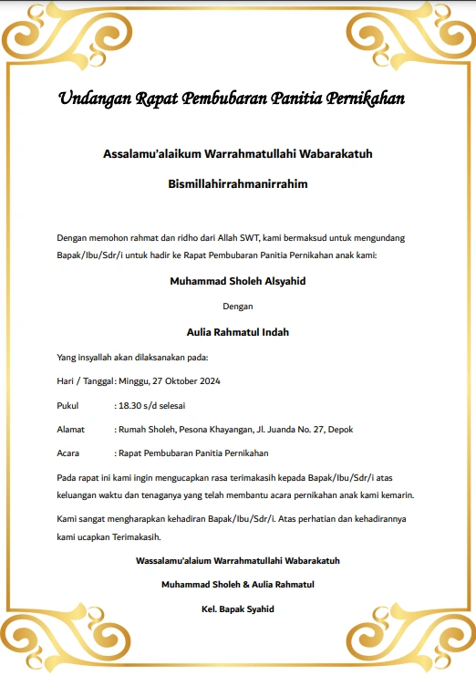 Download Undangan Pembubaran Panitia Pernikahan Format Word