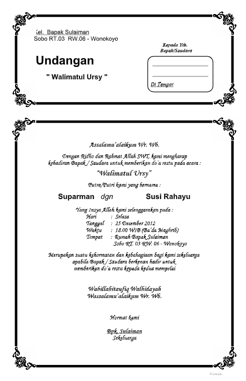 Sampel Undangan Walimatul Ursy