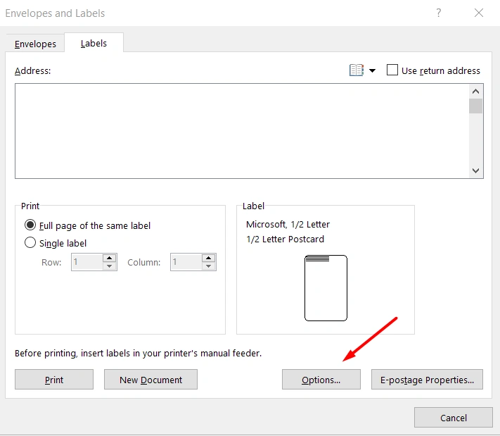 Menu Options Labels Word