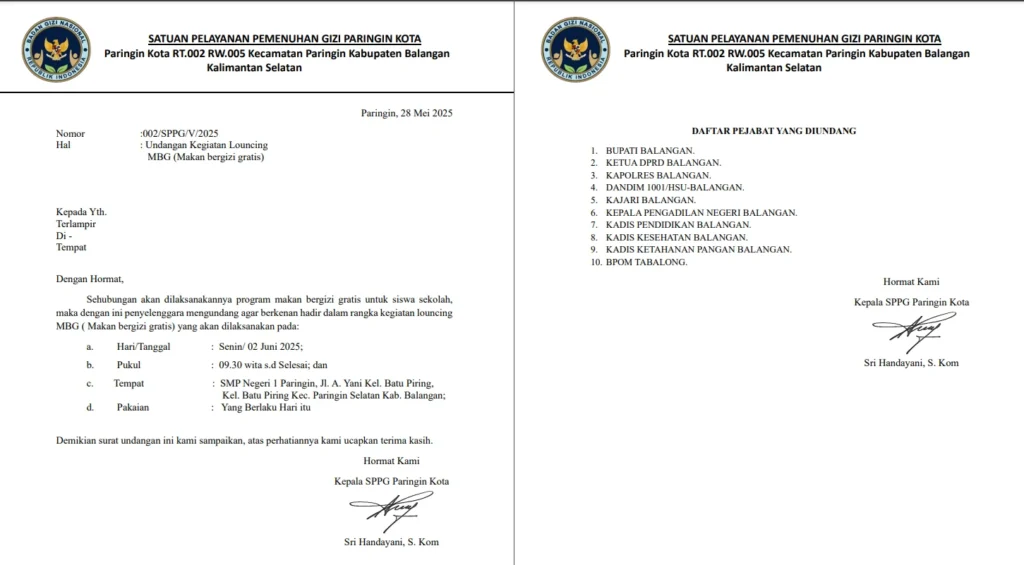 Contoh Surat Launching Dapur Mbg