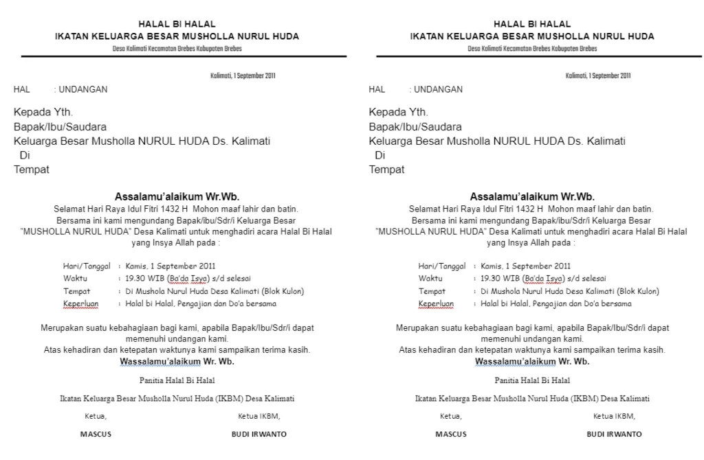 Undangan Halal Bihalal Musholla Atau Kepanitiaan Keagamaan
